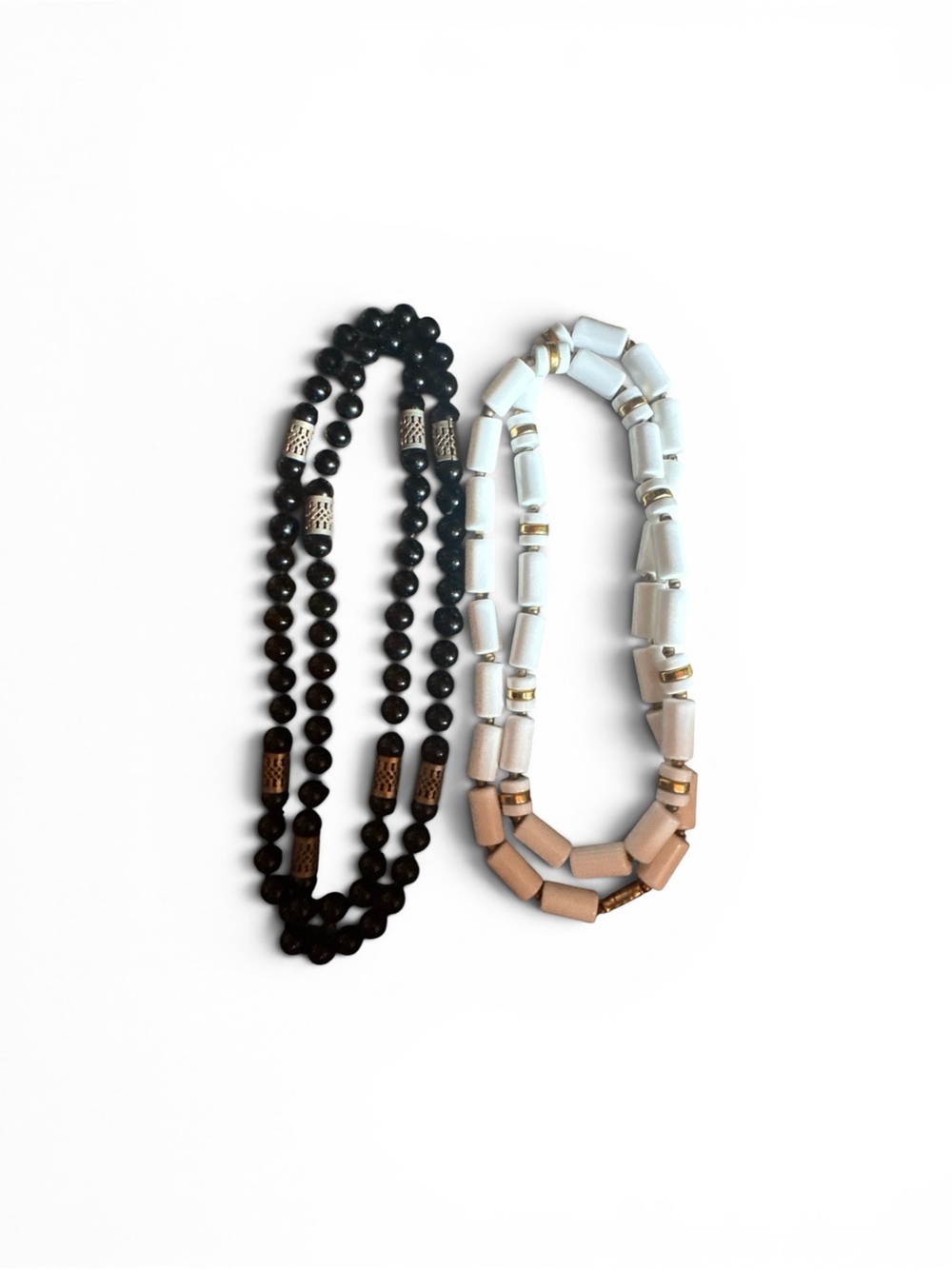 Vintage Costume Jewelry Unbranded Black and White Beaded Layered Necklace Set